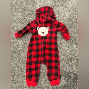 Carter's Red and Black Plaid Bear Footie
